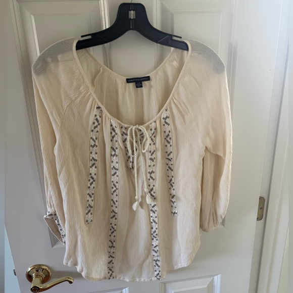American Eagle Outfitters Tops - American Eagle Outfitters Ivory Blouse with Geometric Details